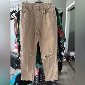 We The Free Distressed Beige Straight Leg Jeans